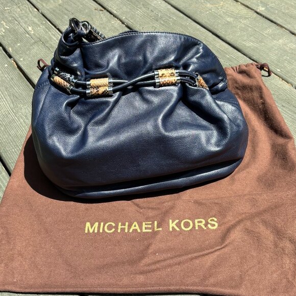 Michael Kors Navy Leather Hobo Bag - Picture 5 of 13
